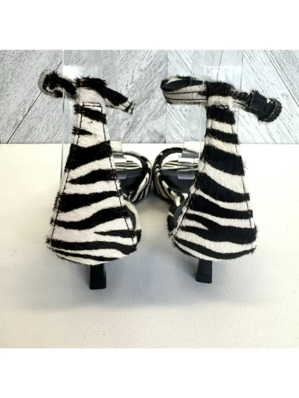 Zara Zebra Print Calf Hair Open Toe Ankle Strap Kitten Heels Shoes EU 39 US 9 - Picture 5 of 9